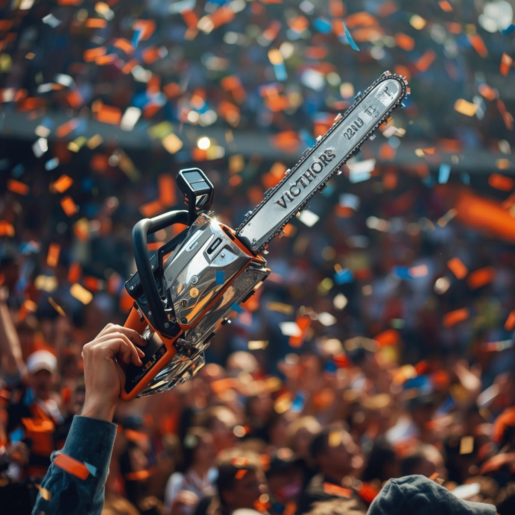 Decoration battery chainsaw in winners circle