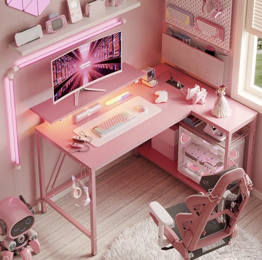 Bestier 72″ L-Shaped Gaming Desk — Best L-Shaped Desk Pink